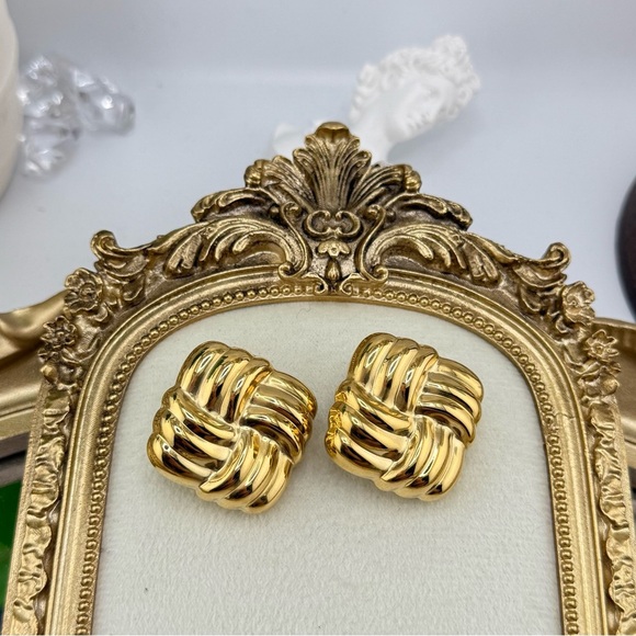 Bold Gold Woven Earrings | PVD Real Gold Plated Stainless Steel - Picture 9 of 11